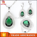 China wholesale fashion costume jewelry necklace and earring sets, green and white color cubic zirconia jewelry sets